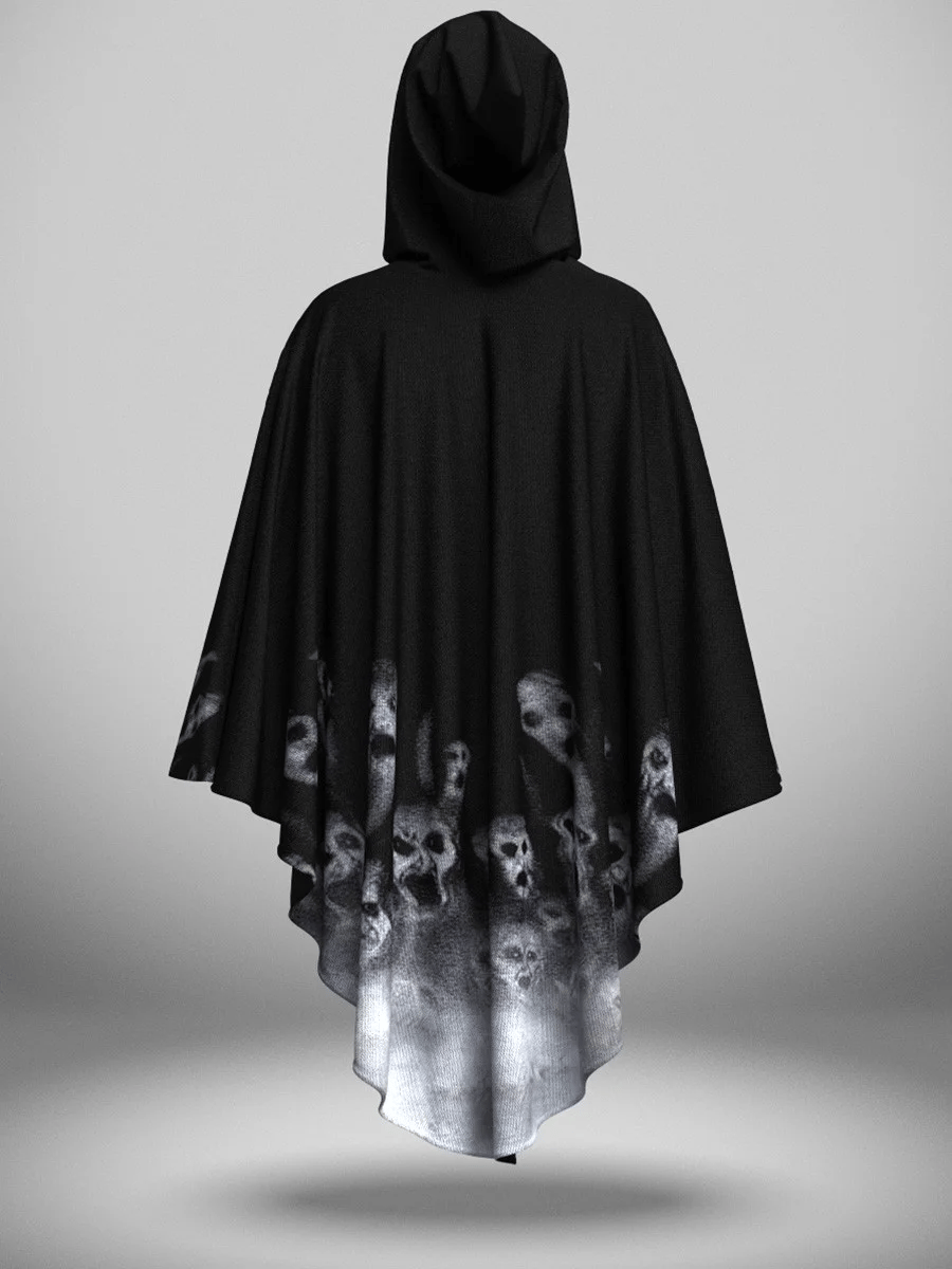Women's Halloween Skull Print Hooded Cloak