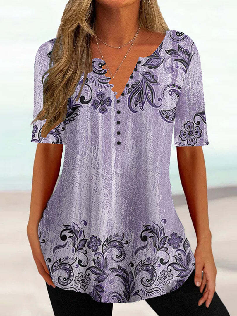 Women Half Sleeve V-neck Floral Printed Tops