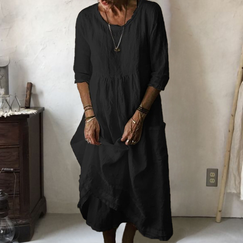Casual Loose Round Neck Solid Maxi Dress