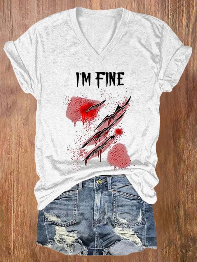 I Am Fine Women'S Casual Printed Short Sleeve T-Shirt