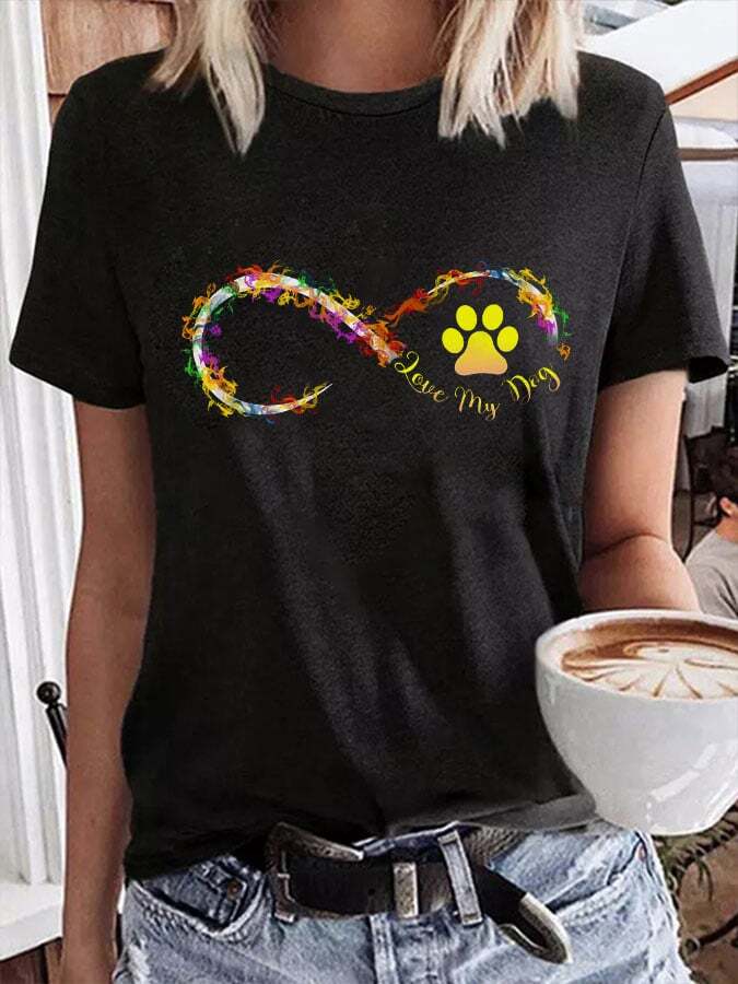 Women's Love My Dog Paw Print Short Sleeve T-Shirt