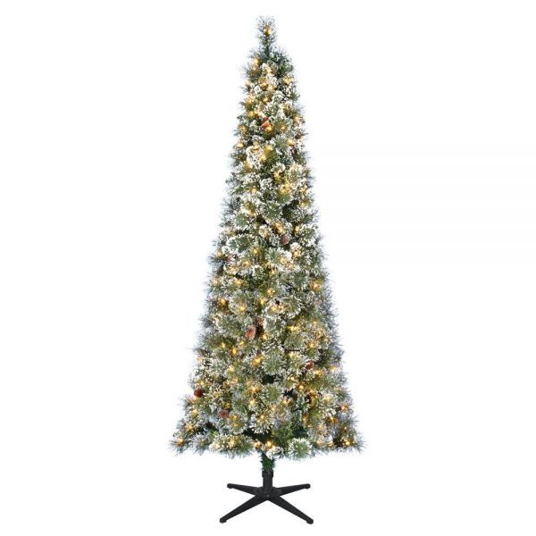 Christmas-7 ft sparkling amelia pine slim led pre lit artificial christmas tree with 300 warm white lights