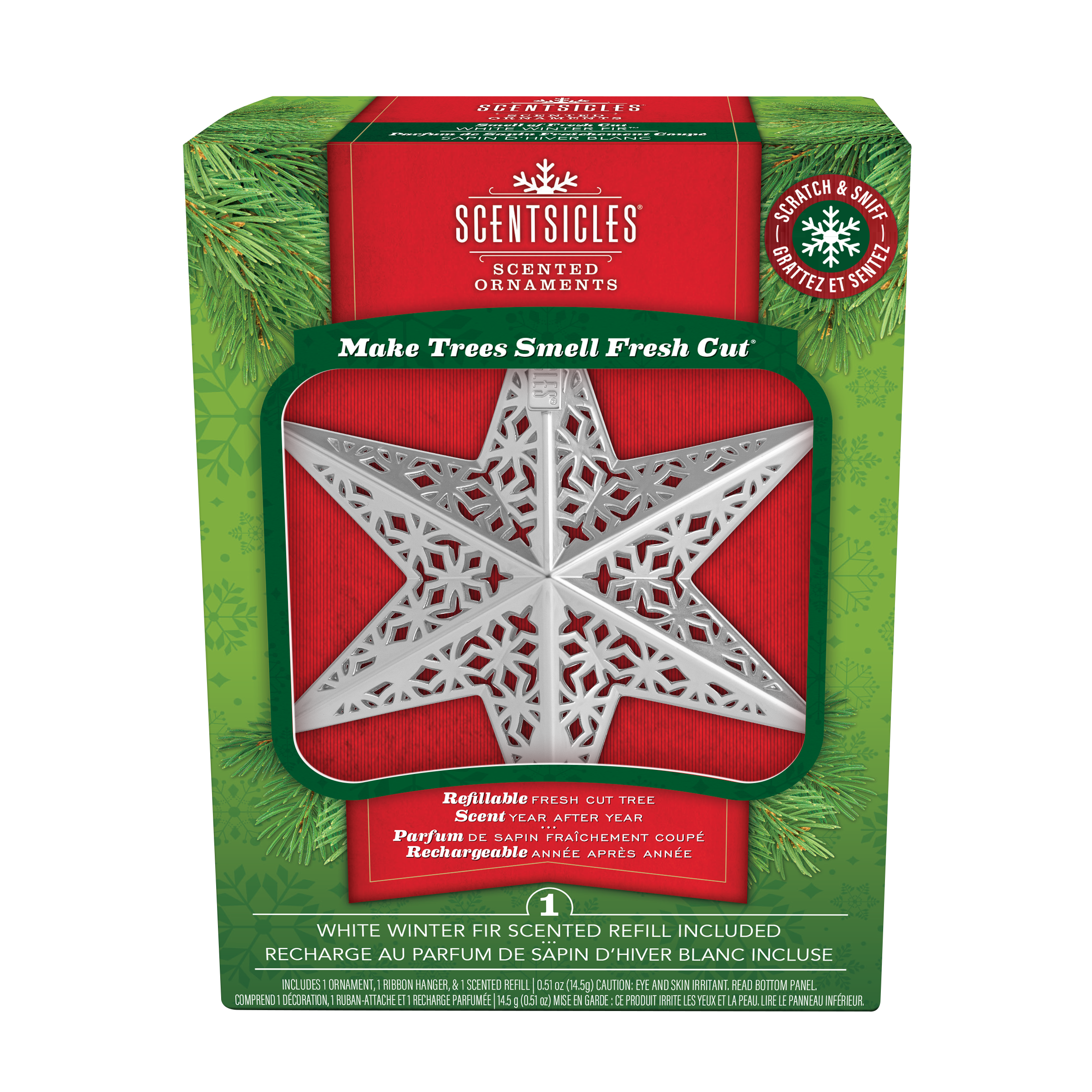 Scentsicles Decorative Ornament, Metal White Star, White Winter Fir with Refill