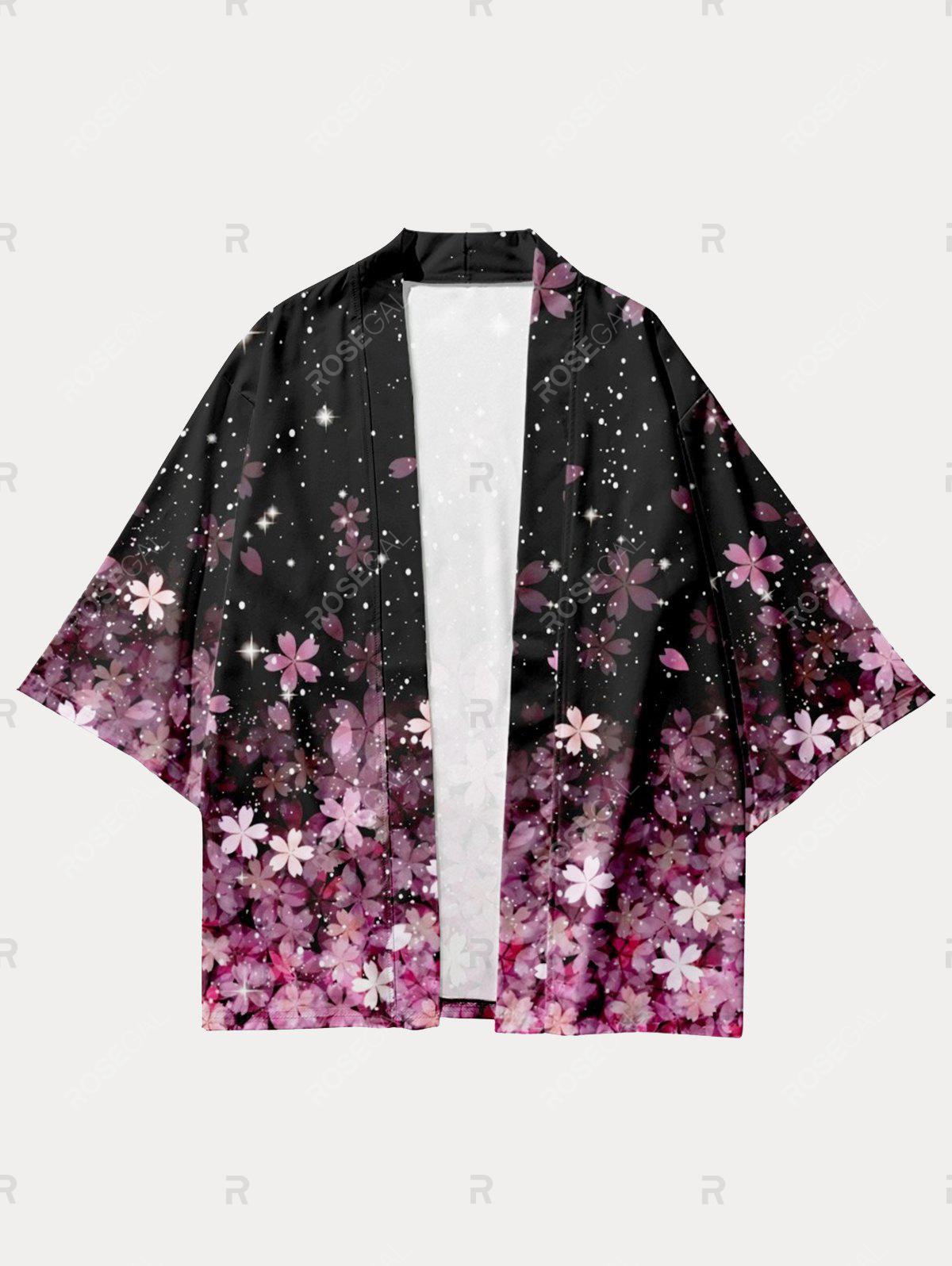Sakura Flower Kimono and Crisscross Top and Capri Leggings Plus Size Summer Outfit