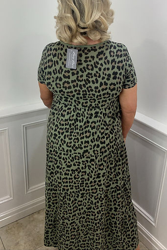 Round Neck Leopard Print Long Pleated Skirt Dress