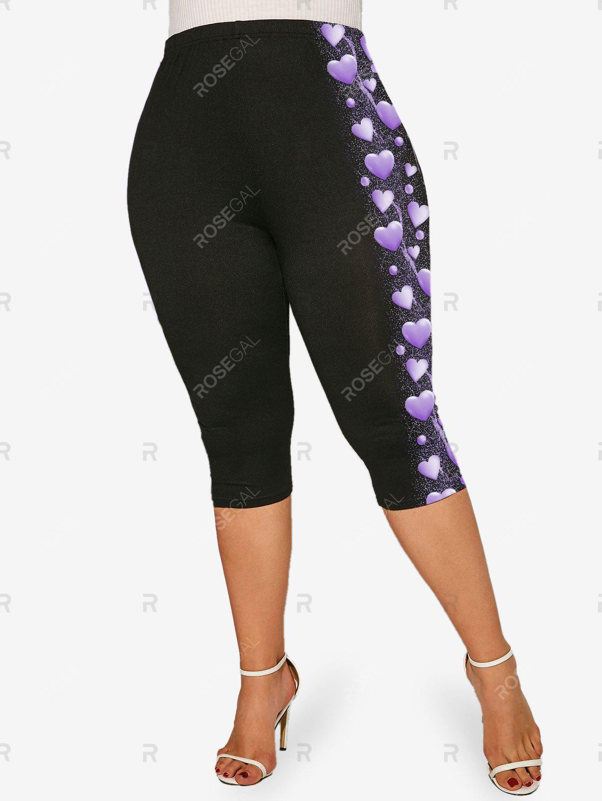 Heart Printed Cold Shoulder T Shirt and Leggings Matching Set Plus Size Summer Outfit