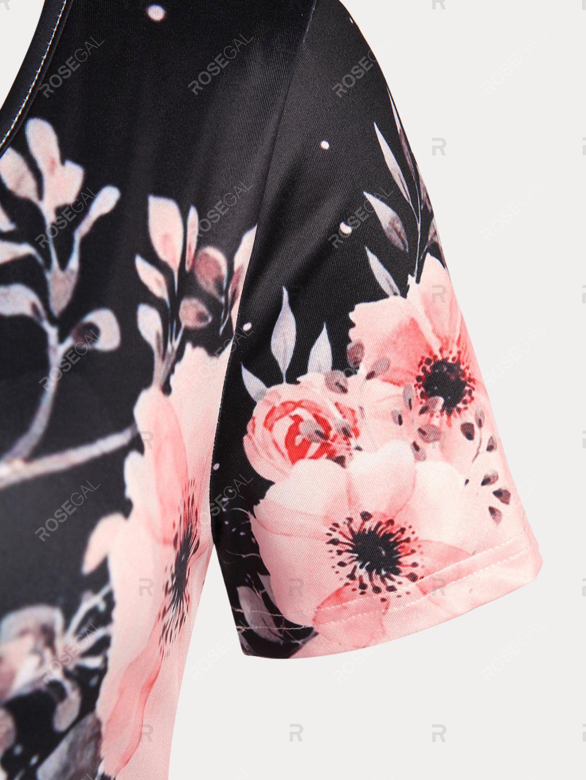 Floral Colorblock Tee and Butterfly Capri Leggings Plus Size Summer Outfit
