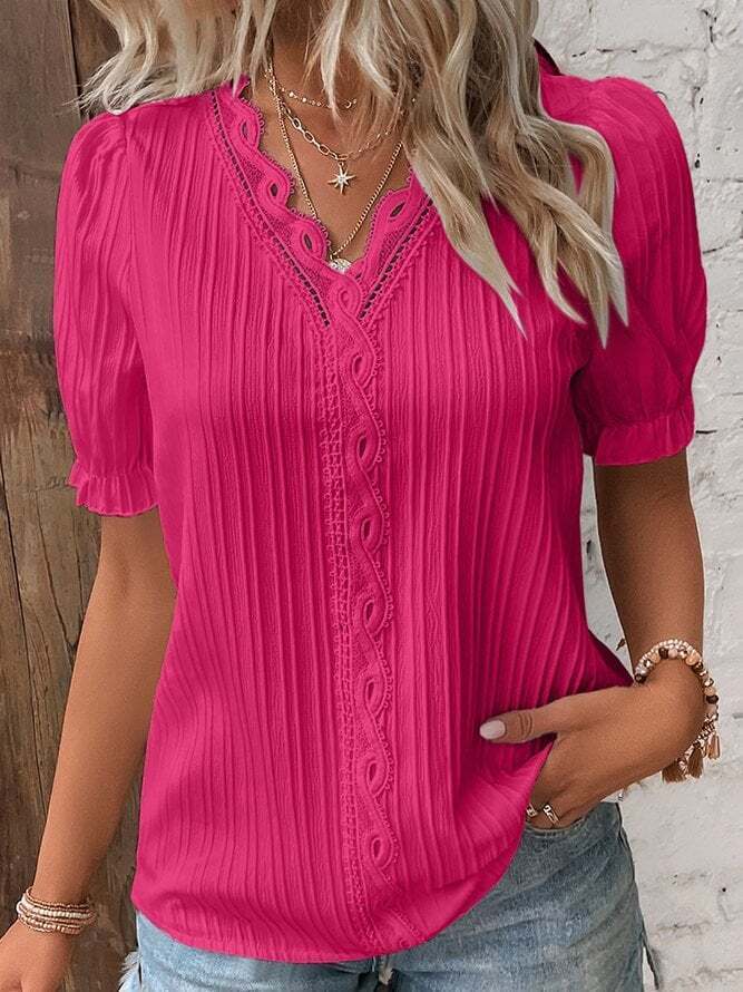 Limited Stock🛒Clearance sale🔥V Neck Plain Lace Elegant Shirt