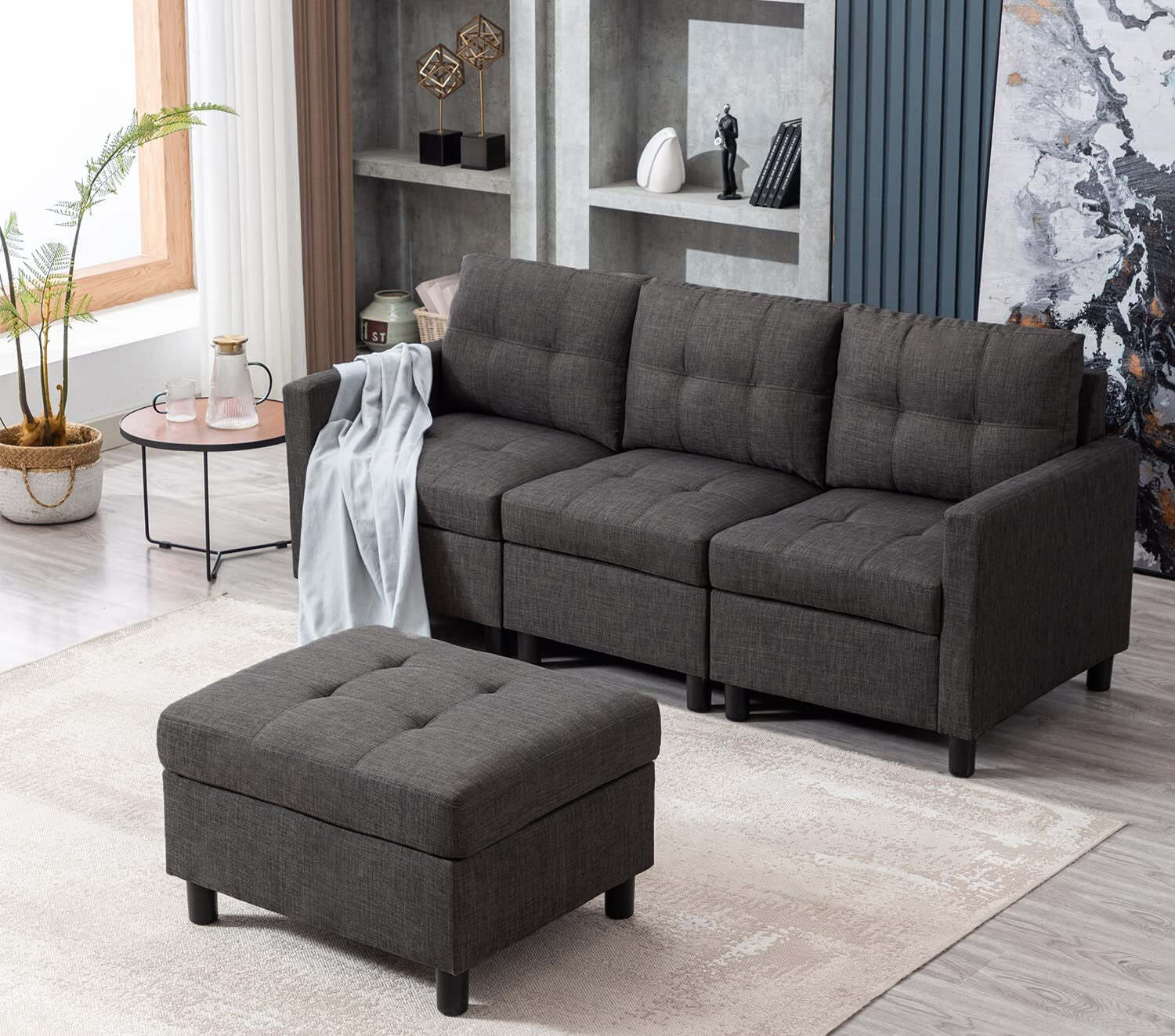 3 Seater Sectional Sofa with Ottoman LShaped Sofa Couch Modular Sofa