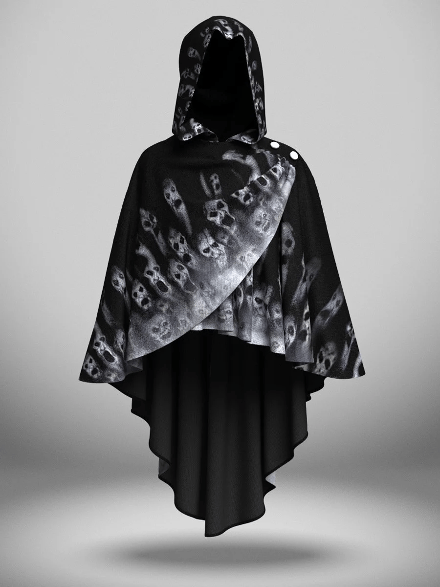 Women's Halloween Skull Print Hooded Cloak