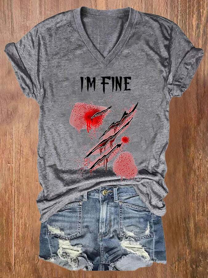 I Am Fine Women'S Casual Printed Short Sleeve T-Shirt