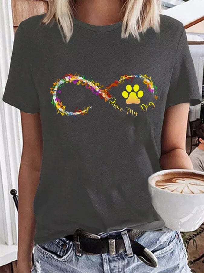 Women's Love My Dog Paw Print Short Sleeve T-Shirt