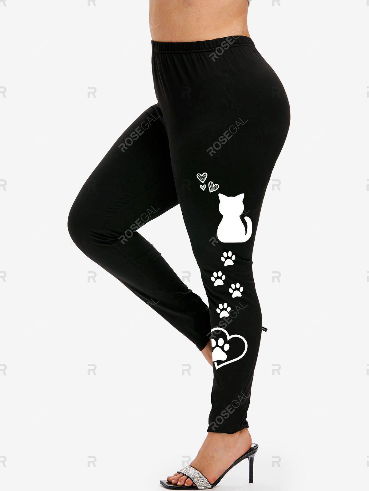 Cat Print Tee and High Waist Cat Paw Print Leggings Plus Size Summer Outfit