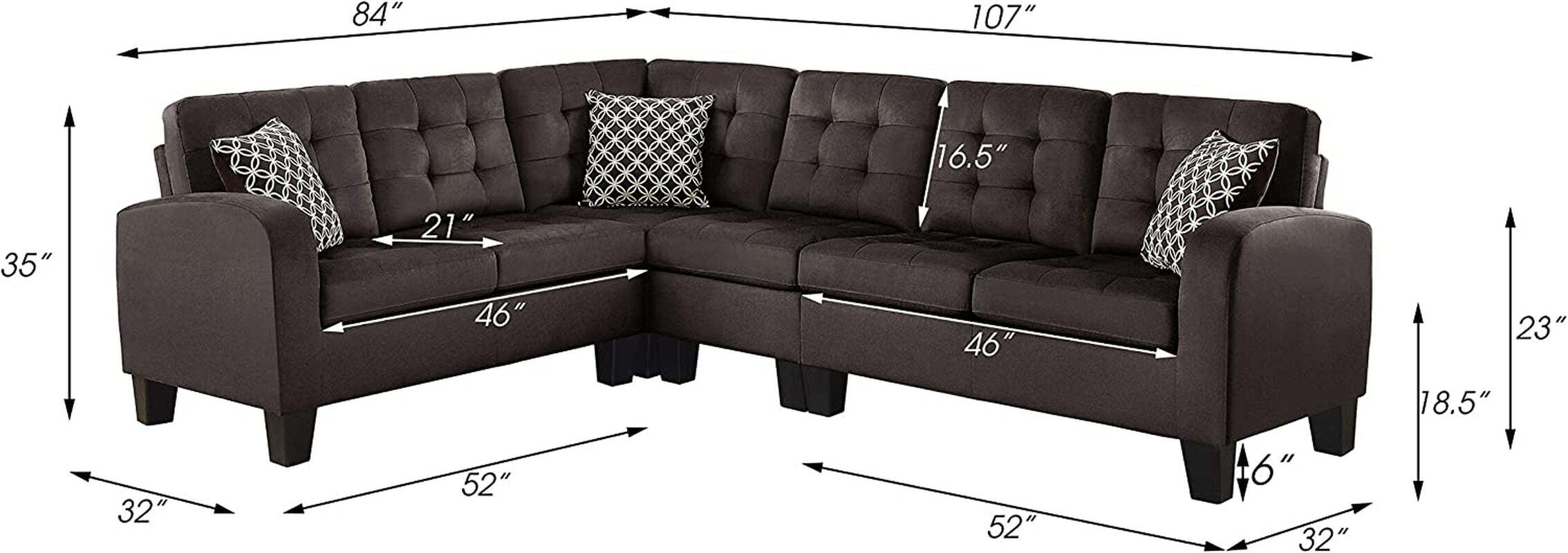 Lexicon Westville Tufted Fabric 2Piece Reversible Sectional Sofa, 84