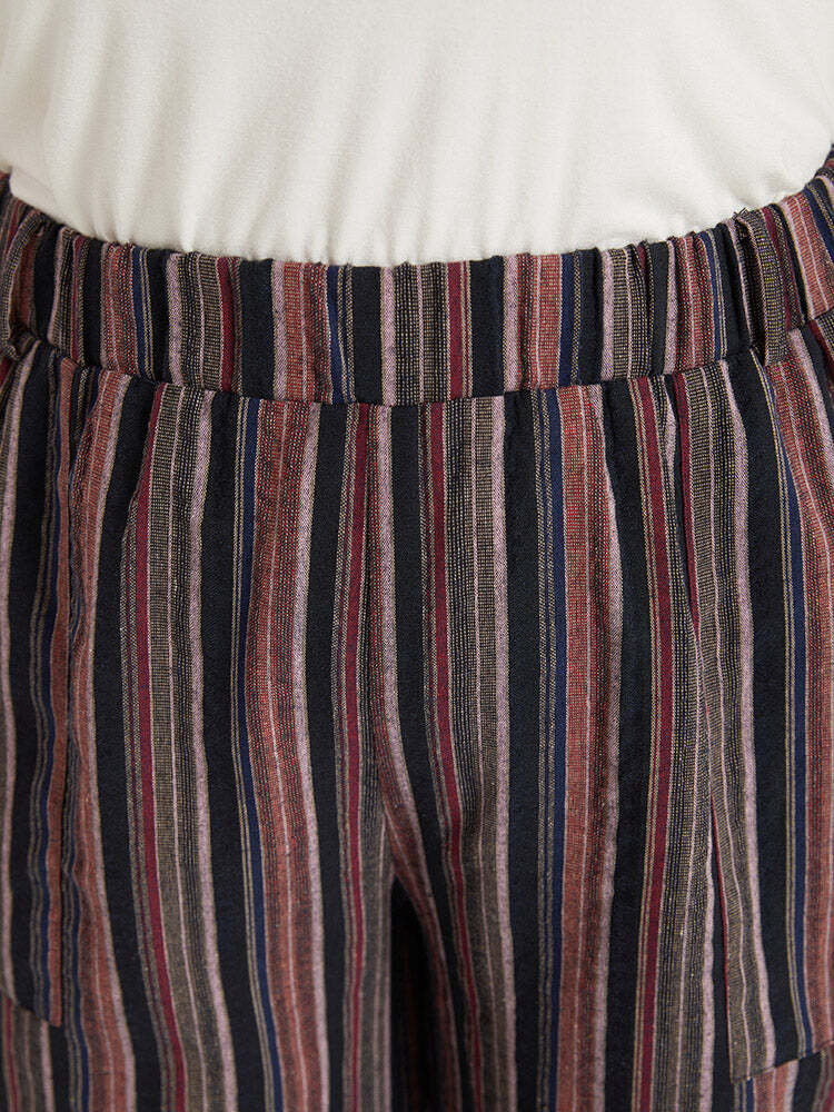 Striped Print Pocket Elastic Waist Pants