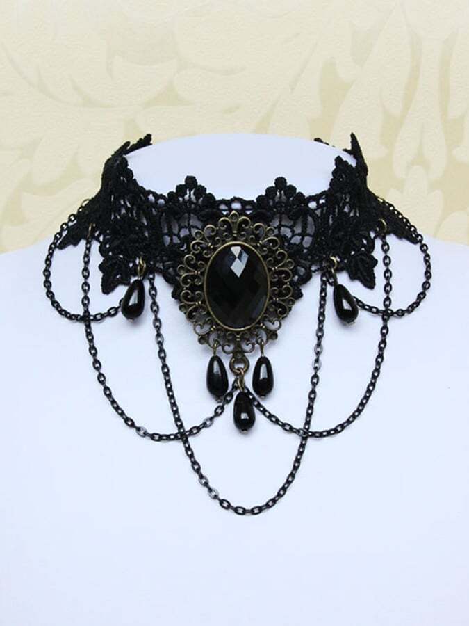 Gothic Dark Wind Black Lace Neckchain