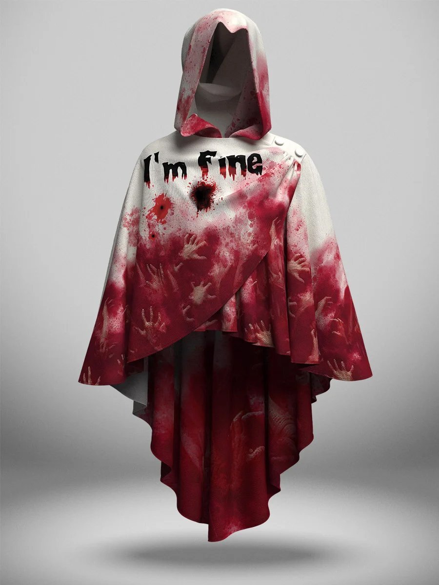 Women's Bloodstained I'm Fine Print Hooded Cloak