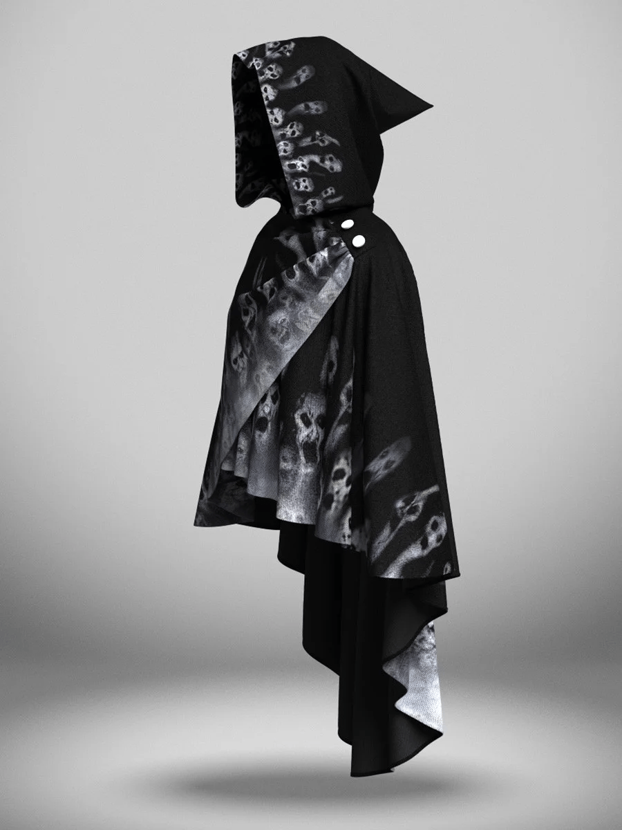 Women's Halloween Skull Print Hooded Cloak