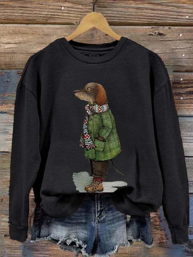 Women's Winter Dog Print Sweatshirt
