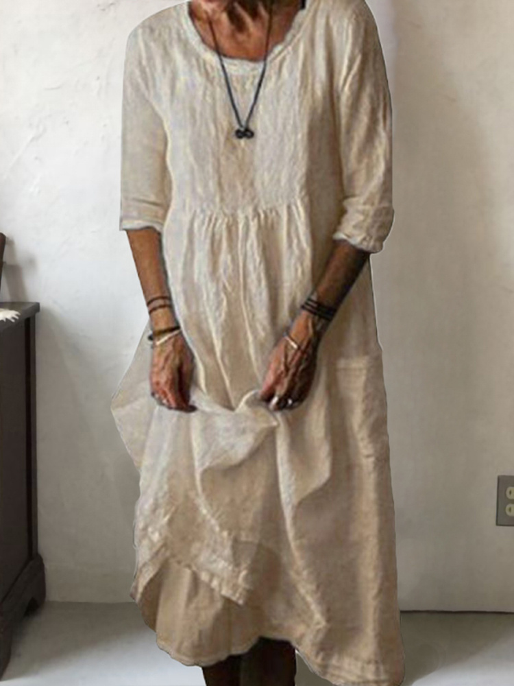 Casual Loose Round Neck Solid Maxi Dress