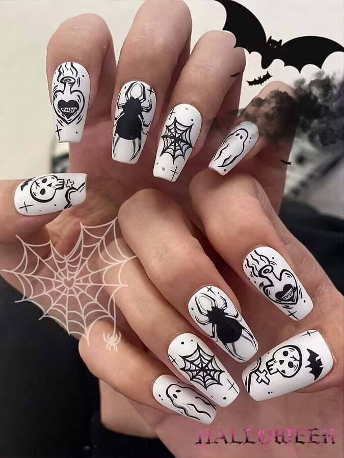 Women's Halloween Spider Web Ghost Nail Chips