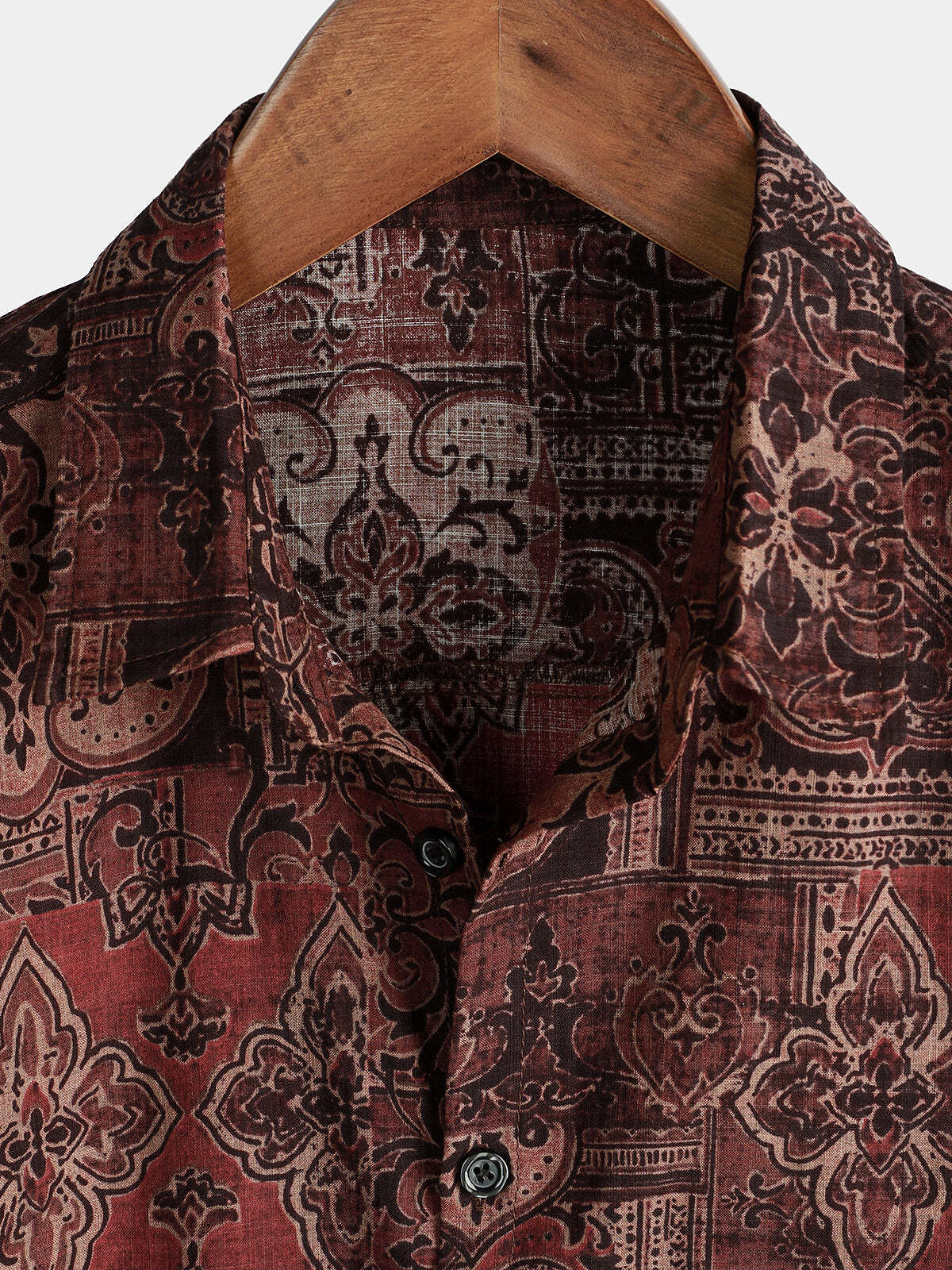 Men's Retro Paisley Floral Print Cotton Button Up Vintage Holiday Western Brown Short Sleeve Shirt