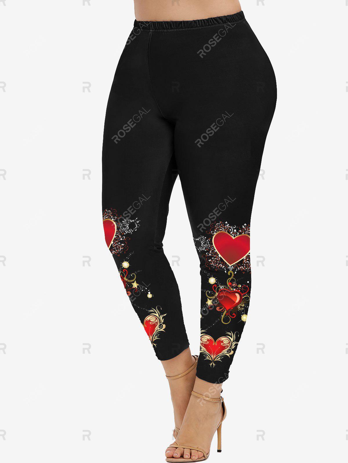 Heart Print Tee and High Waist Skinny Leggings Plus Size Outfit