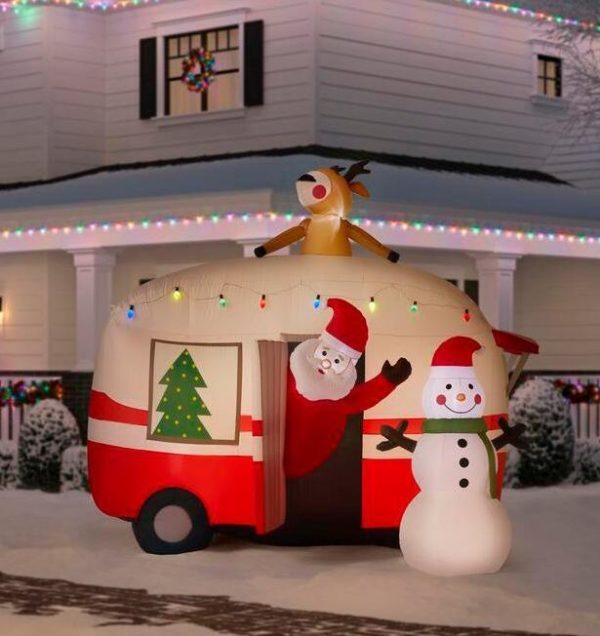 Christmas-7 ft pre lit inflatable jolly holiday camper with santa and snowman