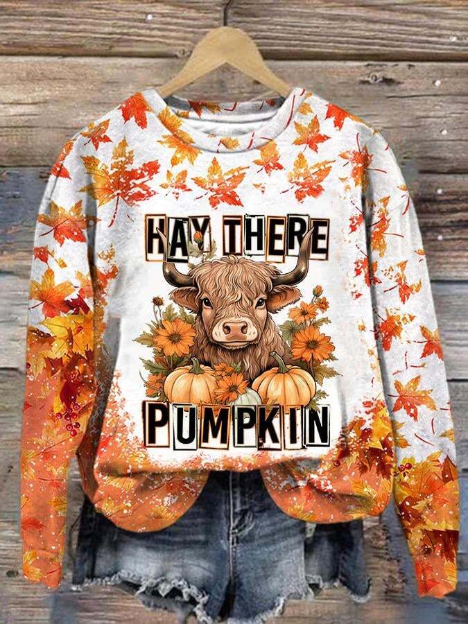 Women's Hey There Pumpkin Highland Cow Print Sweatshirt