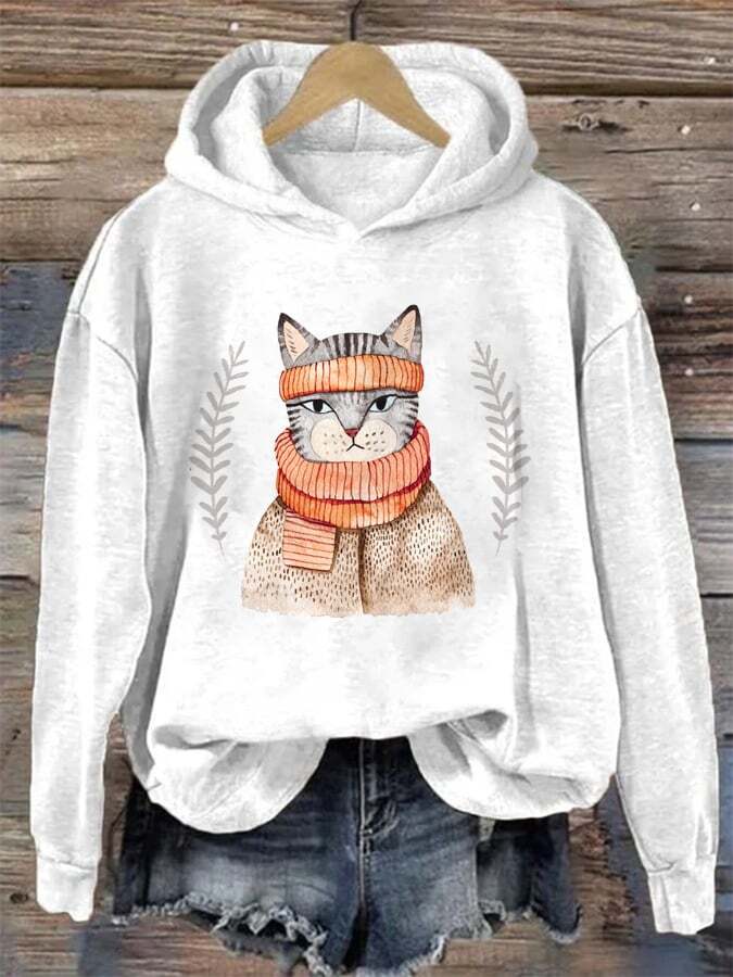 Women's Winter Vintage Cat Hoodie