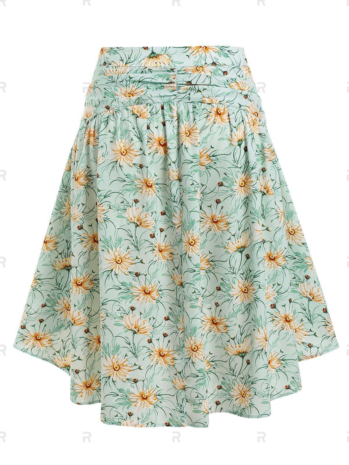 Flare Sleeve Cinched Tee and Floral High Low Midi Skirt Plus Size Summer Outfit