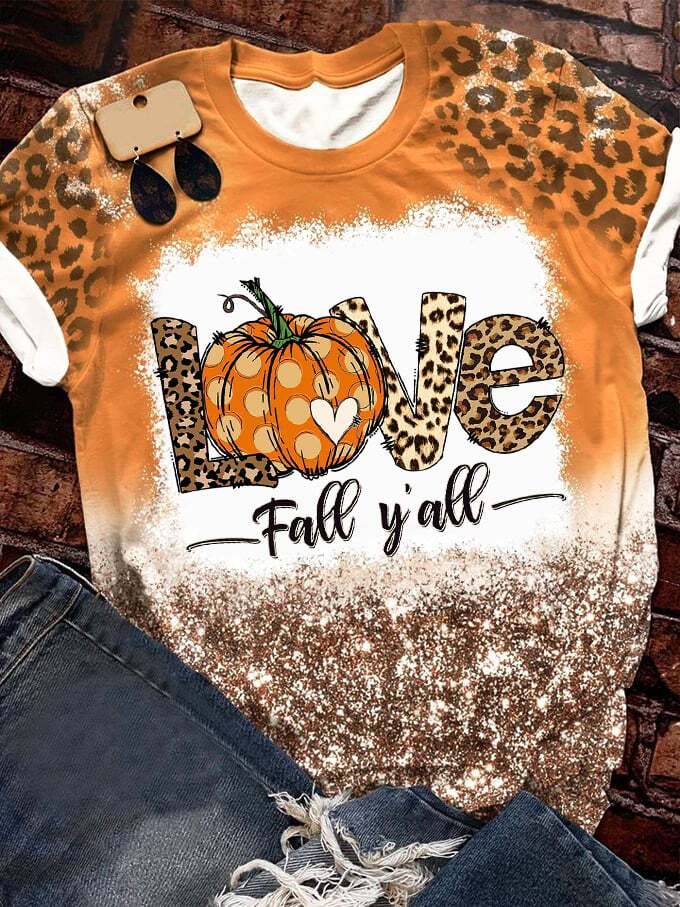 Women's Love Fall Y'all Pumpkin Maple Leaf T-Shirt