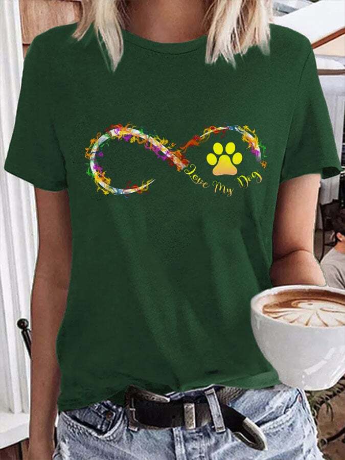 Women's Love My Dog Paw Print Short Sleeve T-Shirt
