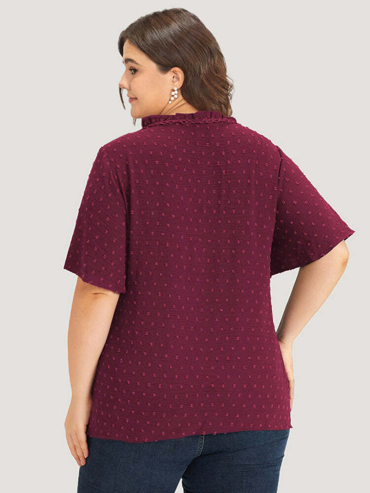 Polka Dot Frill Trim V Neck Flutter Blouse