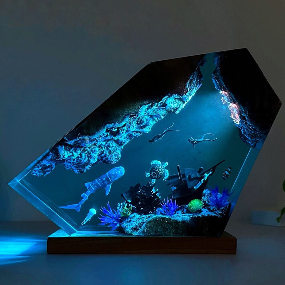 Whale shark and Couple Diver Resin Night Light Ocean Resin Lamp Christ