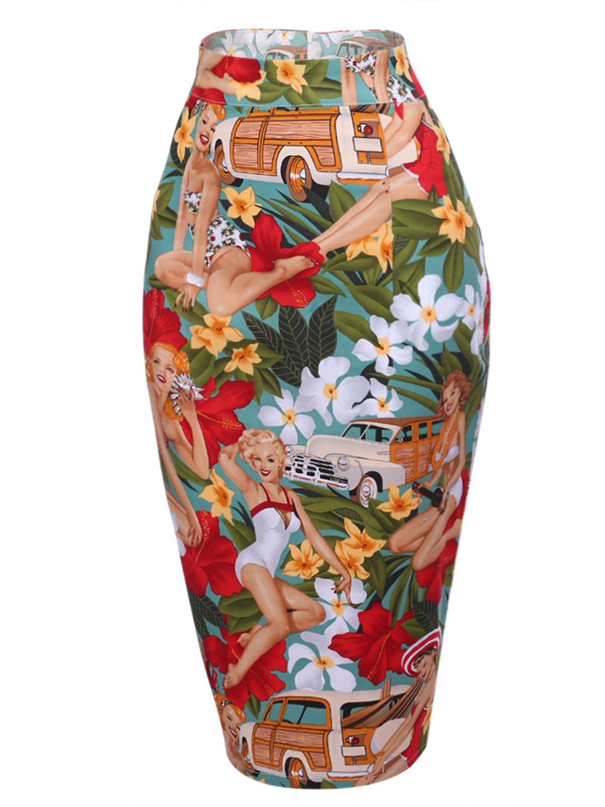 2PCS 1960s Retro Lady Crop Top & Pencil Skirt