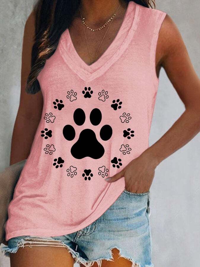 Women's Dog Paw Print V-neck Tank Top