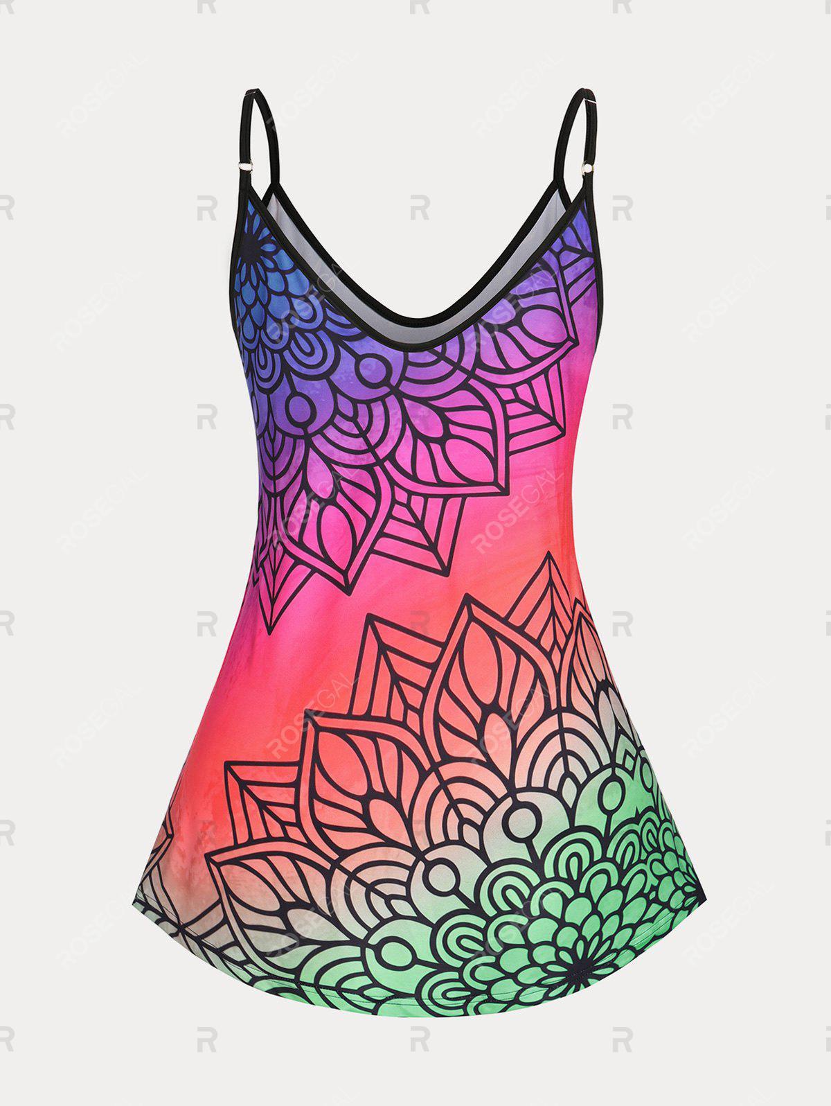 Bohemian Print Ombre Cami Top and Curve 3D Leggings Plus Size Summer Outfit