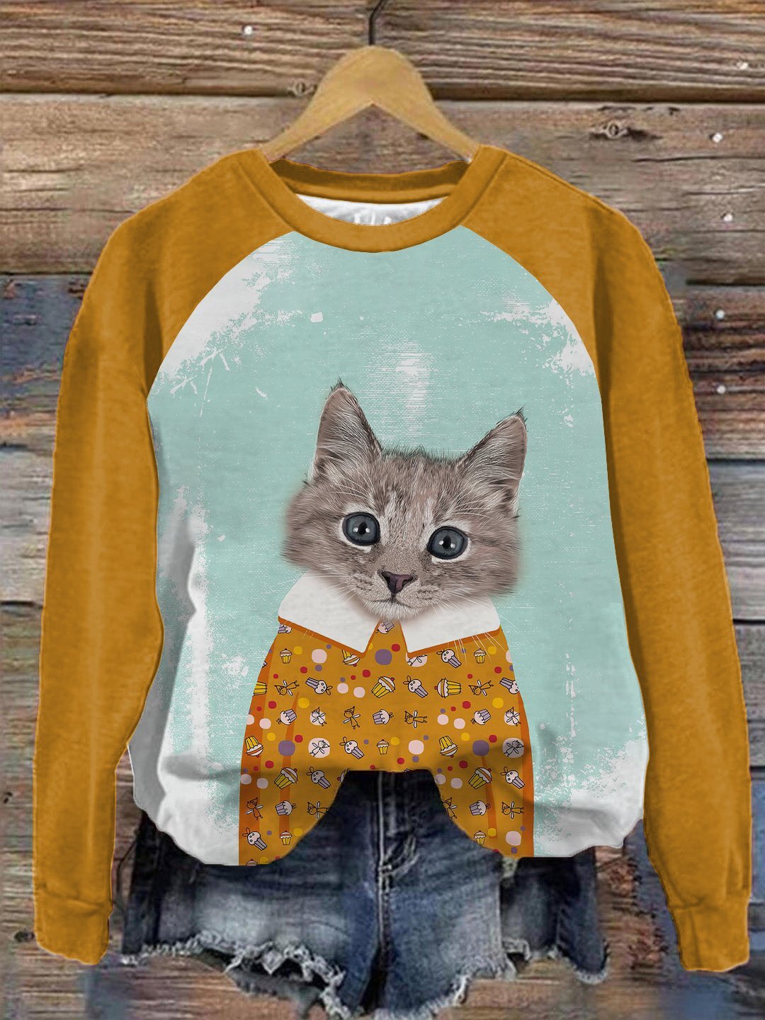 Women'S Cat Print Sweatshirt