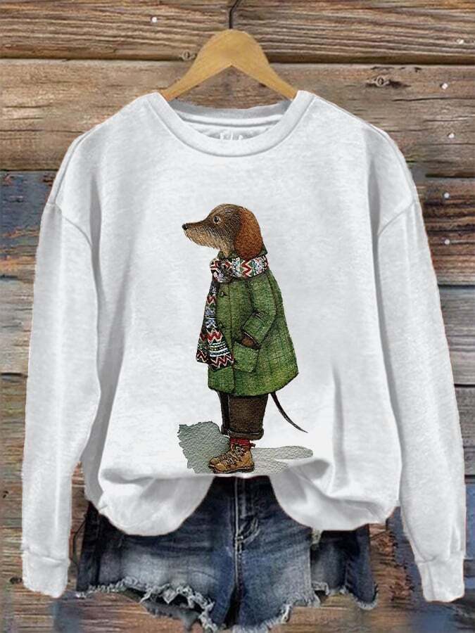 Women's Winter Dog Print Sweatshirt