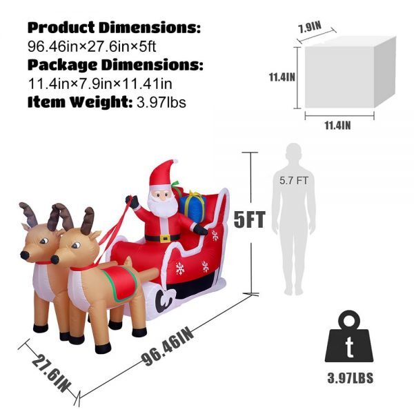 Christmas-8 ft l pre lit built in led santa claus on sledge with 2 reindeer christmas inflatable