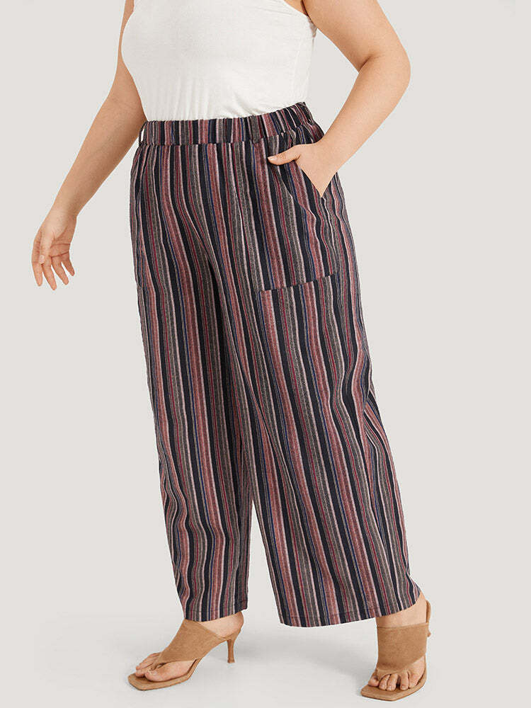 Striped Print Pocket Elastic Waist Pants