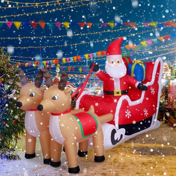 Christmas-8 ft l pre lit built in led santa claus on sledge with 2 reindeer christmas inflatable