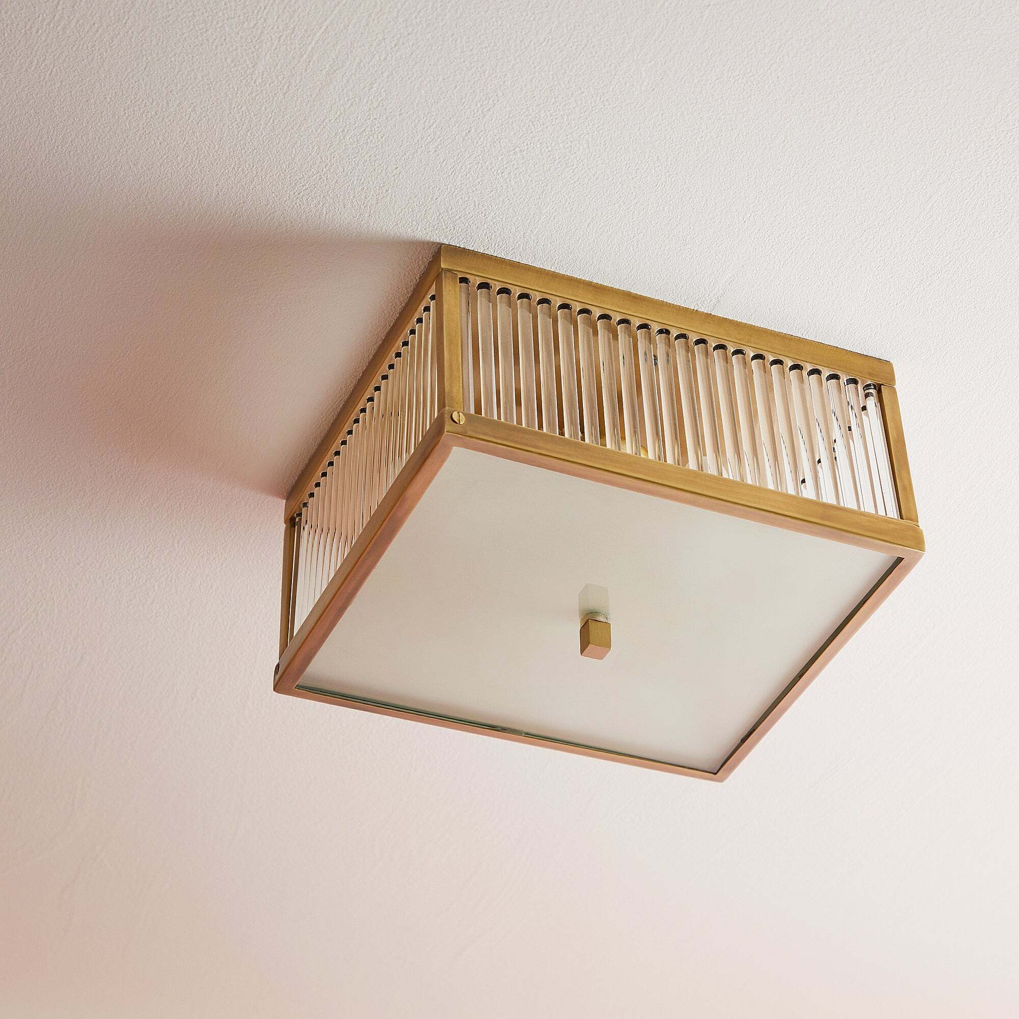 Square Roddy Ip Flush Ceiling Light In Antique Brass Sizzula