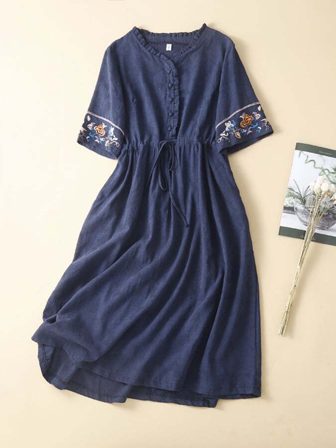 Cotton And Linen Long Loose Dress
