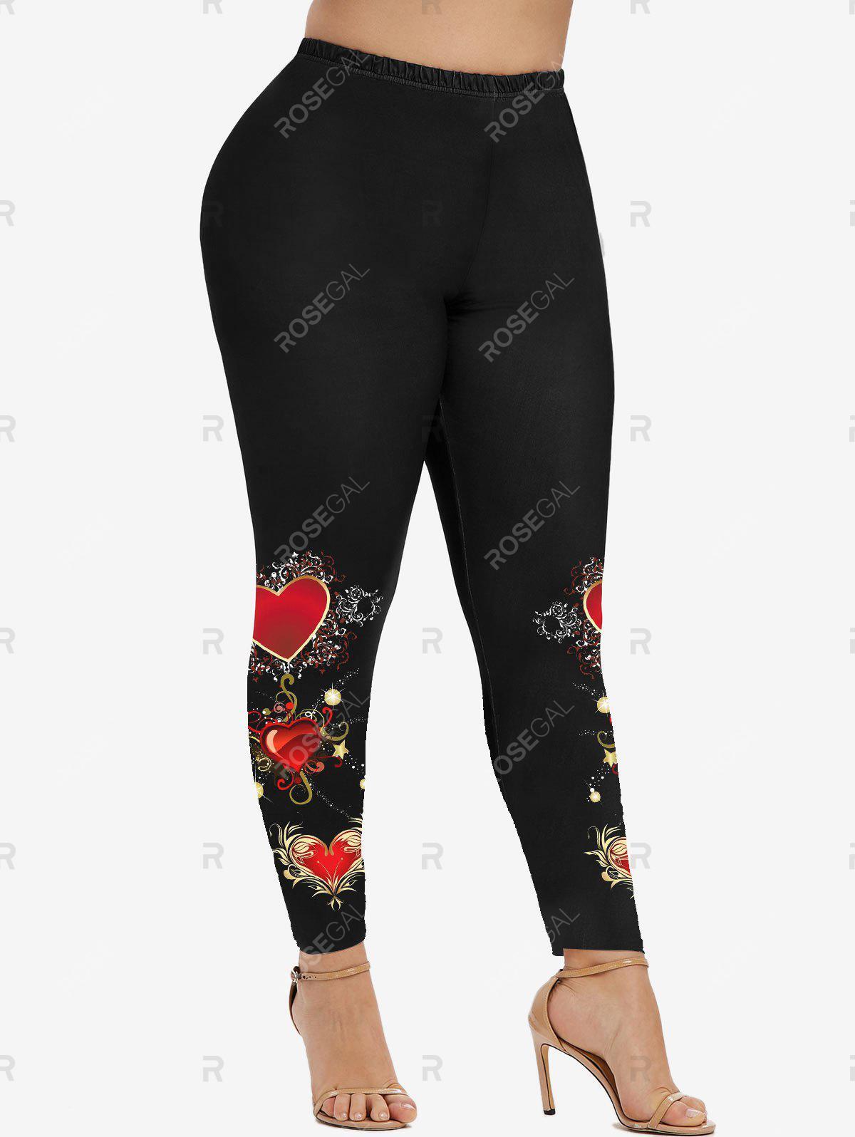 Heart Print Tee and High Waist Skinny Leggings Plus Size Outfit