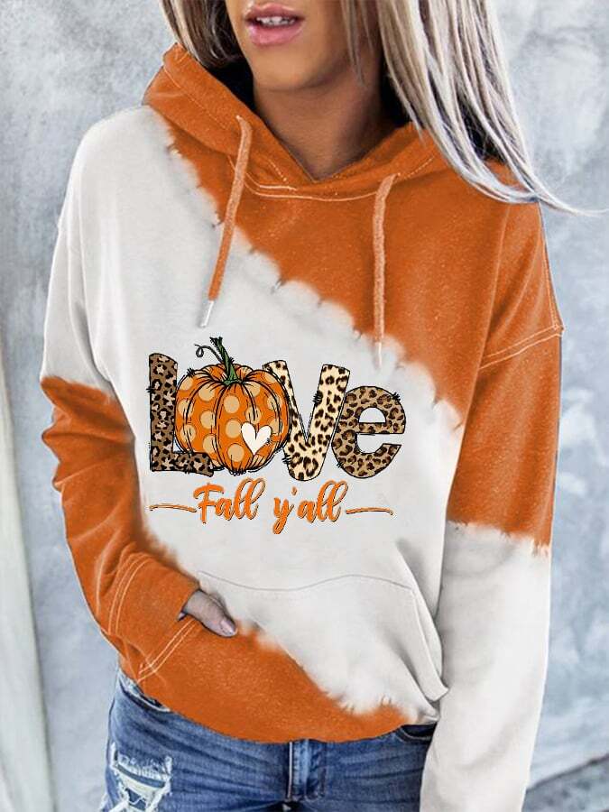 Women's Thanksgiving Pumpkin It's Fall Y'all Tie-dye Print Casual Hoodie