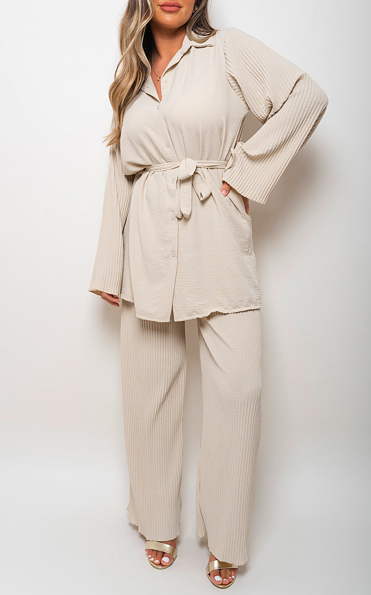 Make a Style Statement with Tabitha Button Shirt and Trousers Tie Waist Co