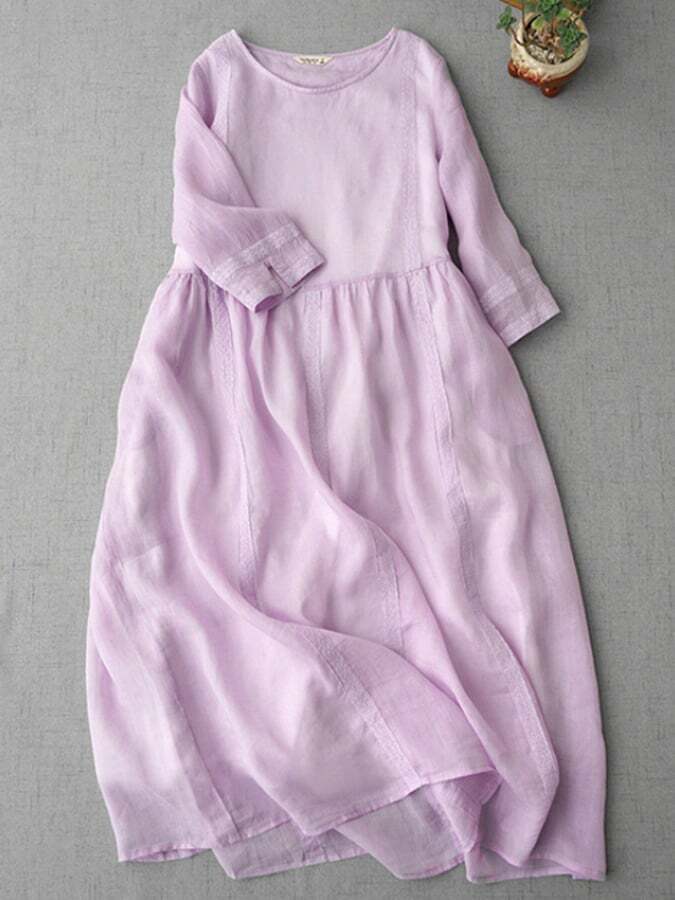 Linen Cotton Lace Panel Dress