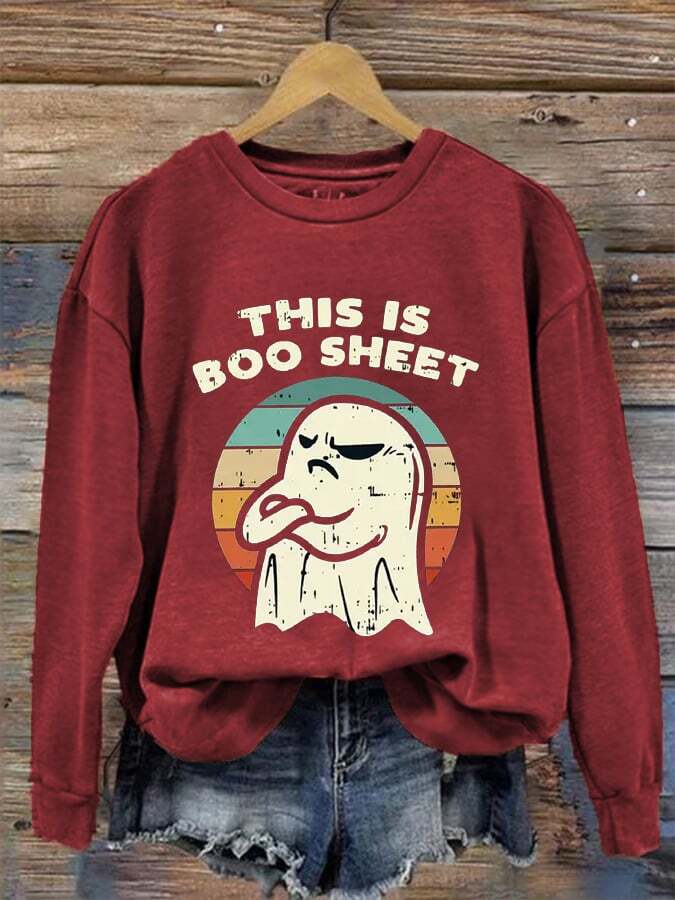 Women's Halloween This Is Boo Sheet Funny Ghost Print Casual Sweatshirt